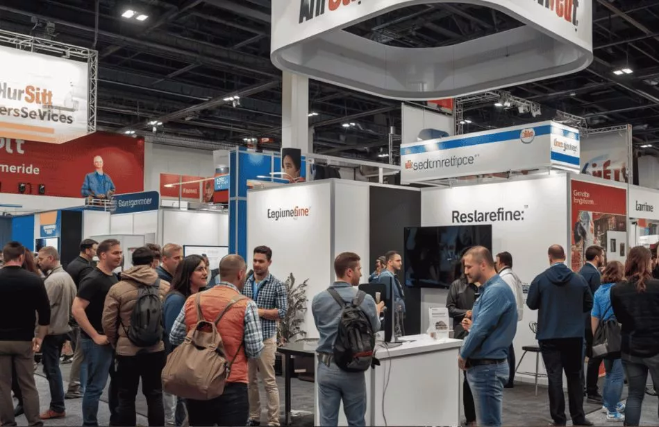 trade show planning of a booth with engaging visitors